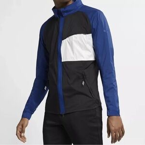 Nike Shield Golf Jacket Packable Lightweight Black Blue‎ White AJ5444-010 Golfer